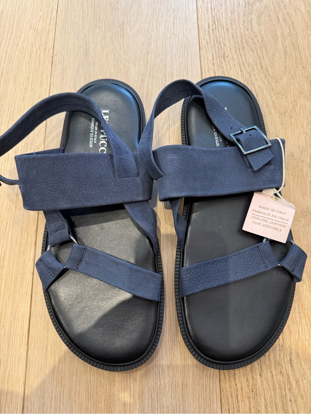 Leo Pucci Men’s Italian Leather Sandals Navy EU 45 NWT Made in Italy